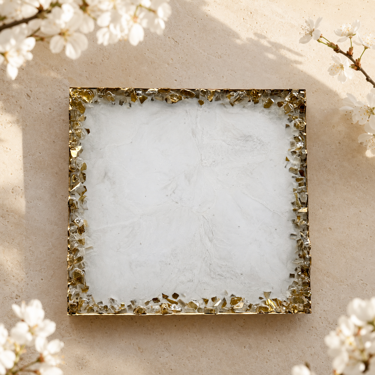 White square tray handmade epoxy resin geode design, 3 sizes