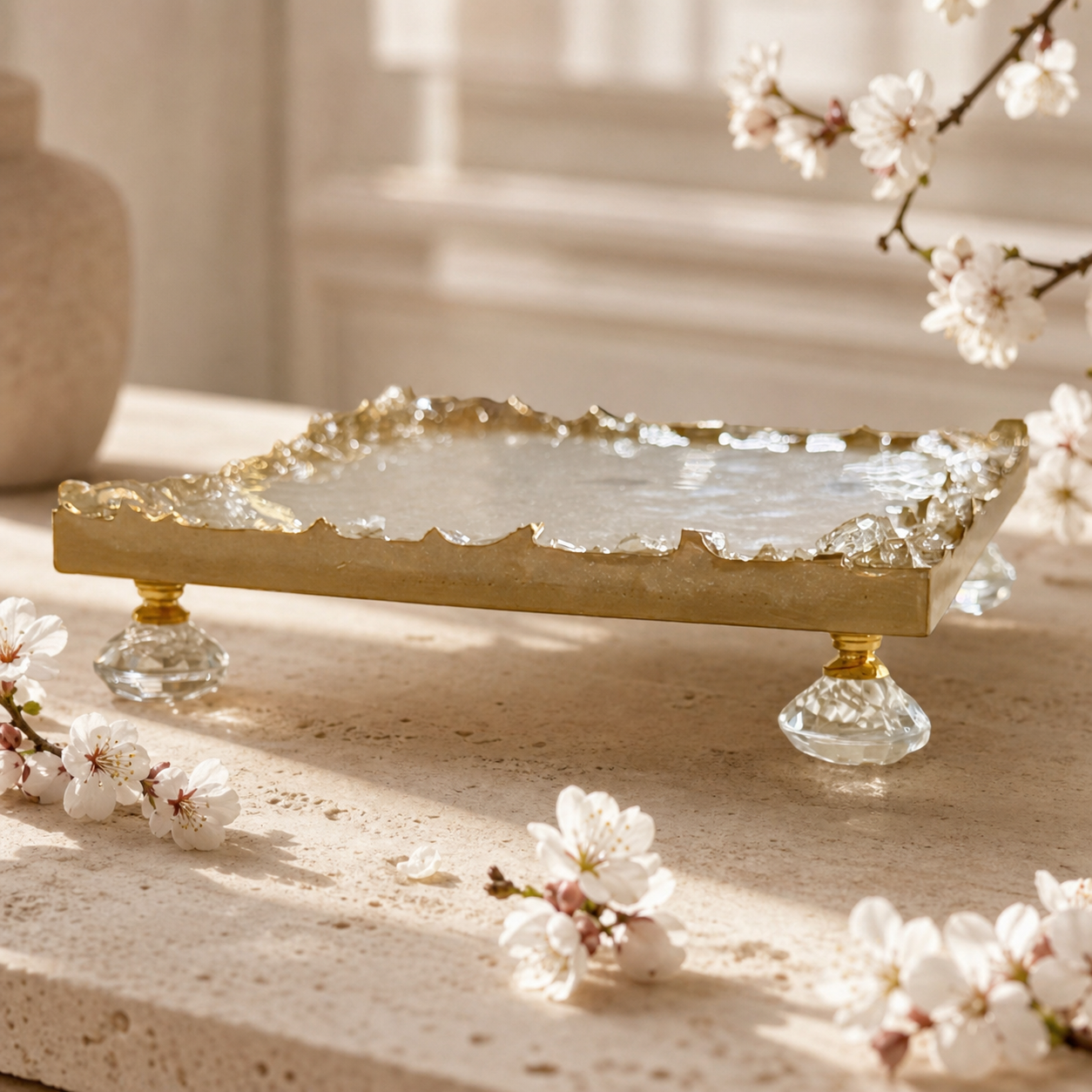 White square tray handmade epoxy resin geode design, 3 sizes