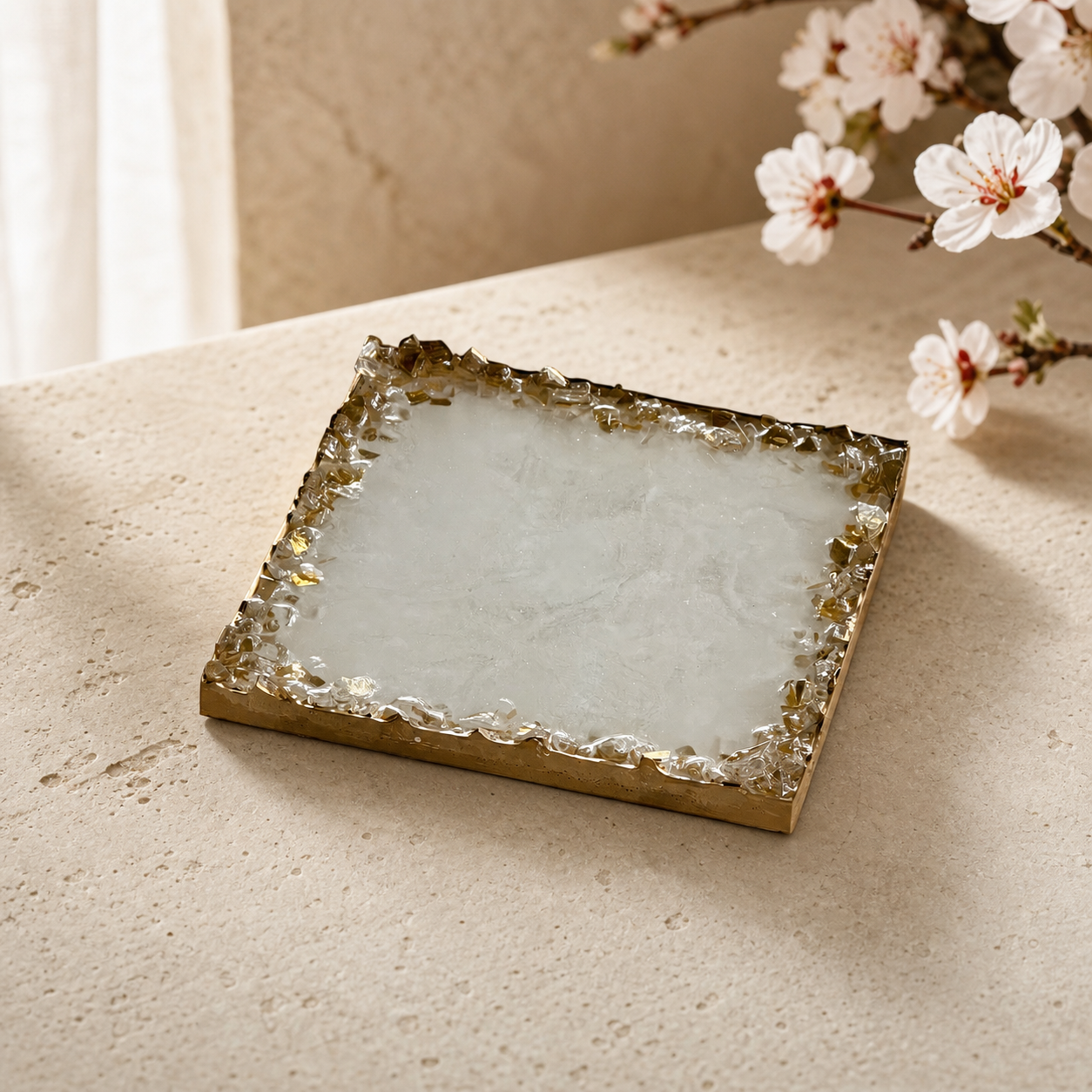White square tray handmade epoxy resin geode design, 3 sizes