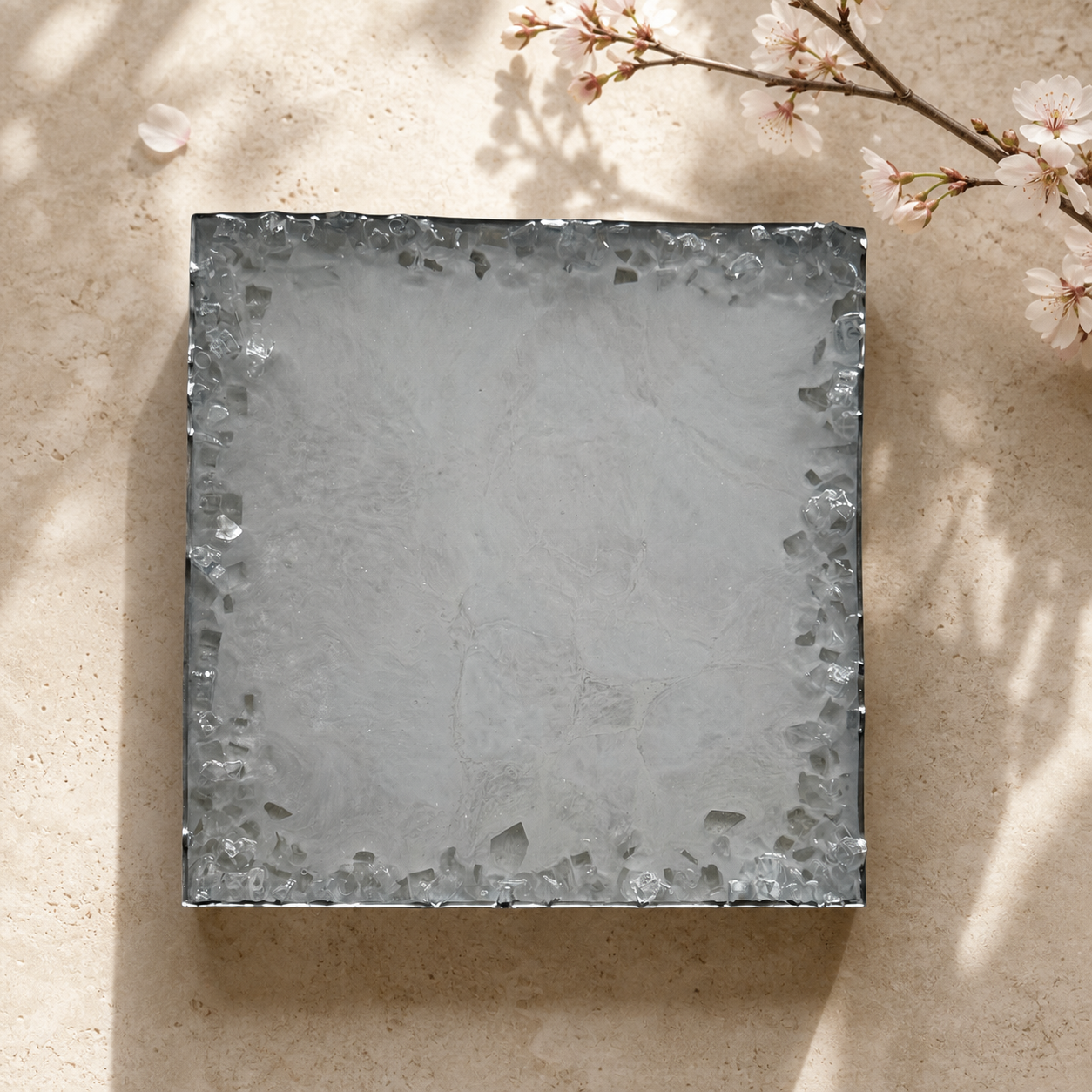 White square tray handmade epoxy resin geode design, 3 sizes