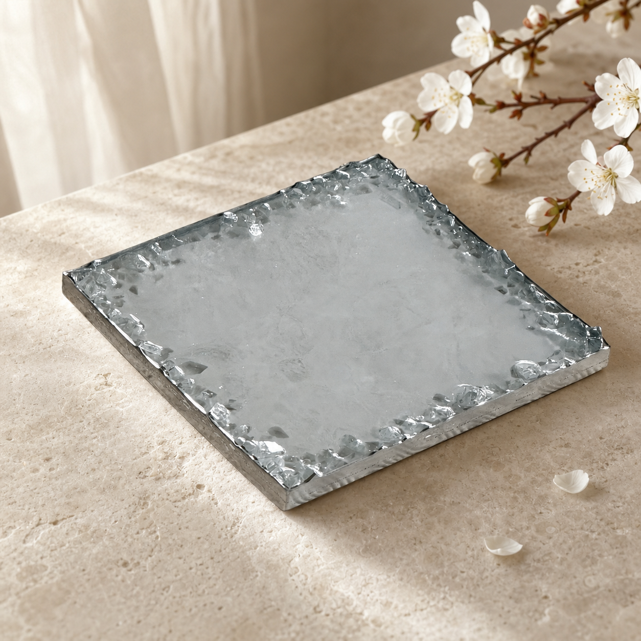 White square tray handmade epoxy resin geode design, 3 sizes