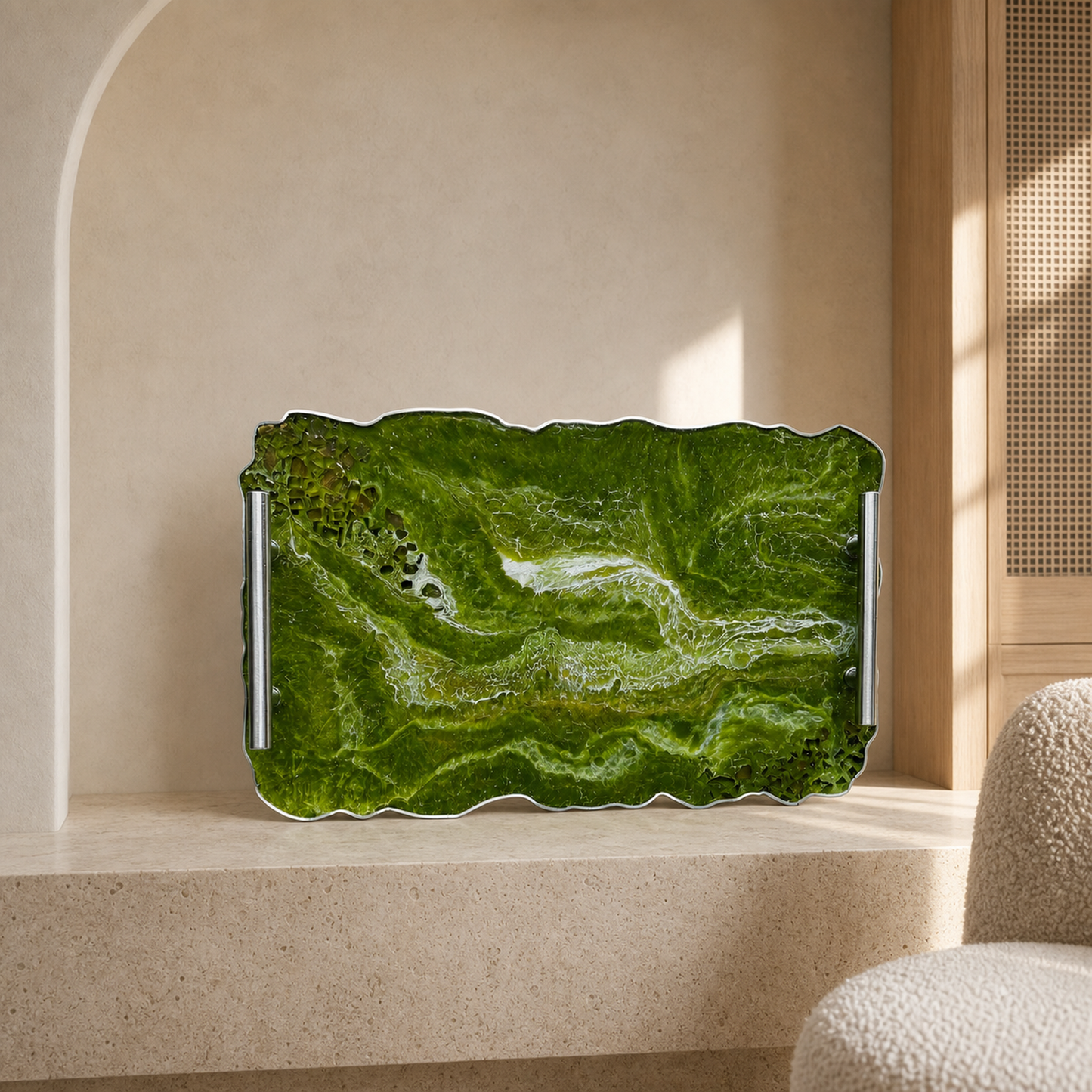 Olive Green tray handmade epoxy resin geode design