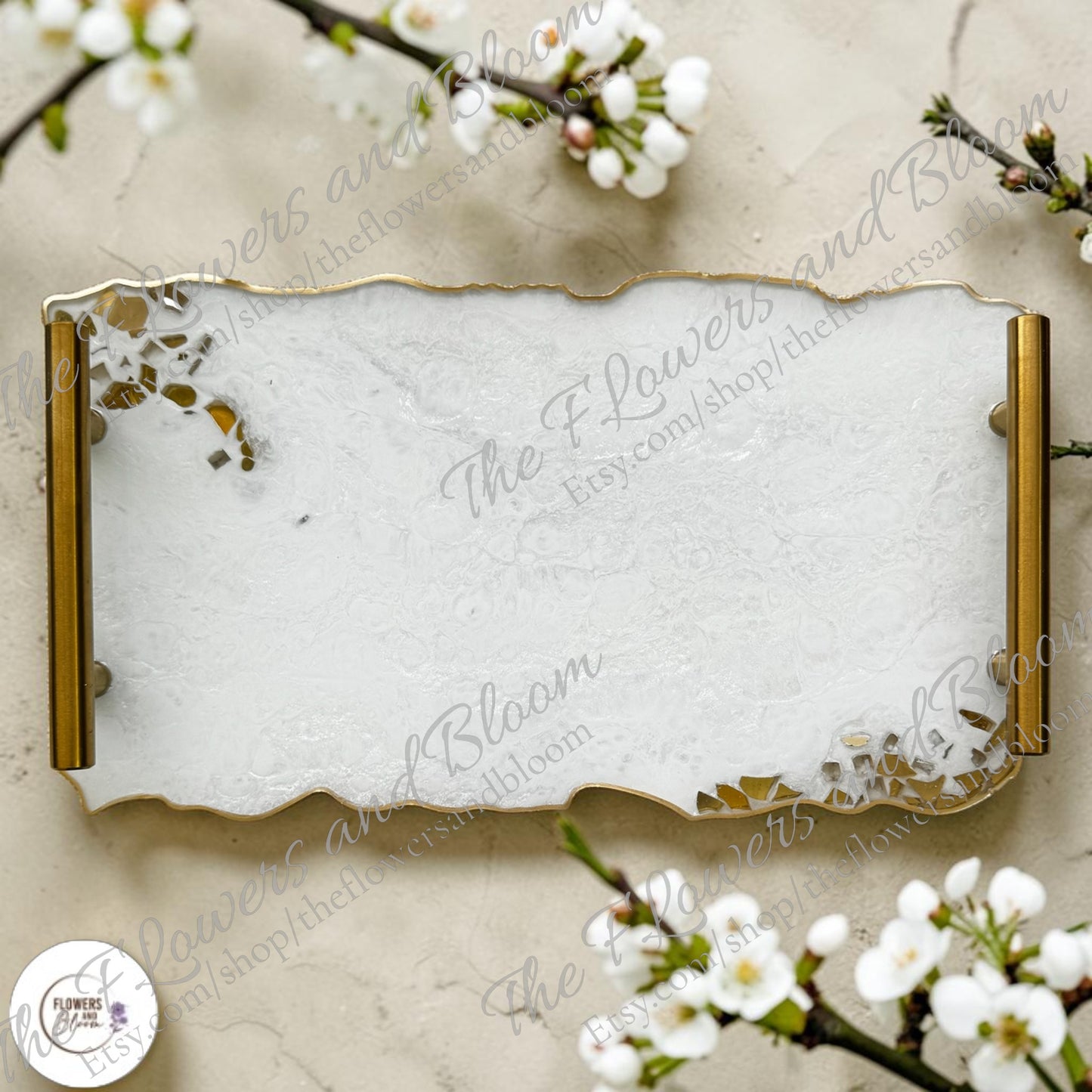 White tray handmade epoxy resin geode design