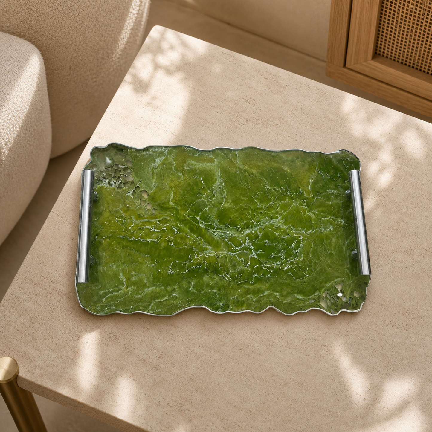 Olive Green tray handmade epoxy resin geode design