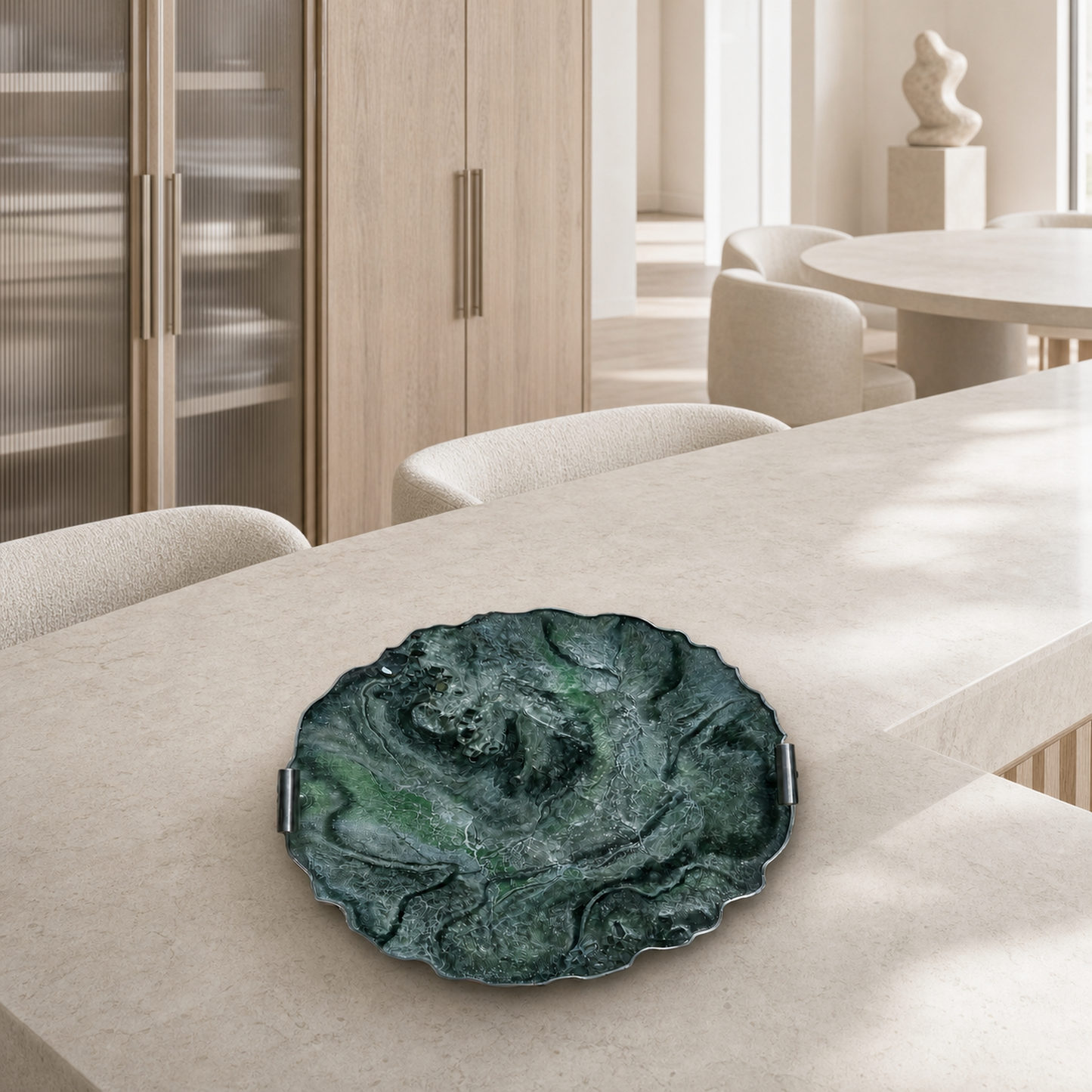 Green tray handmade epoxy resin geode design