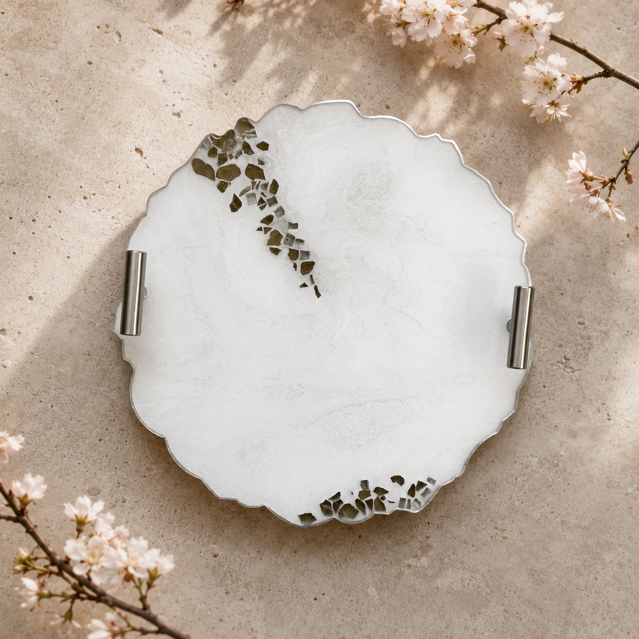 White tray handmade epoxy resin geode design