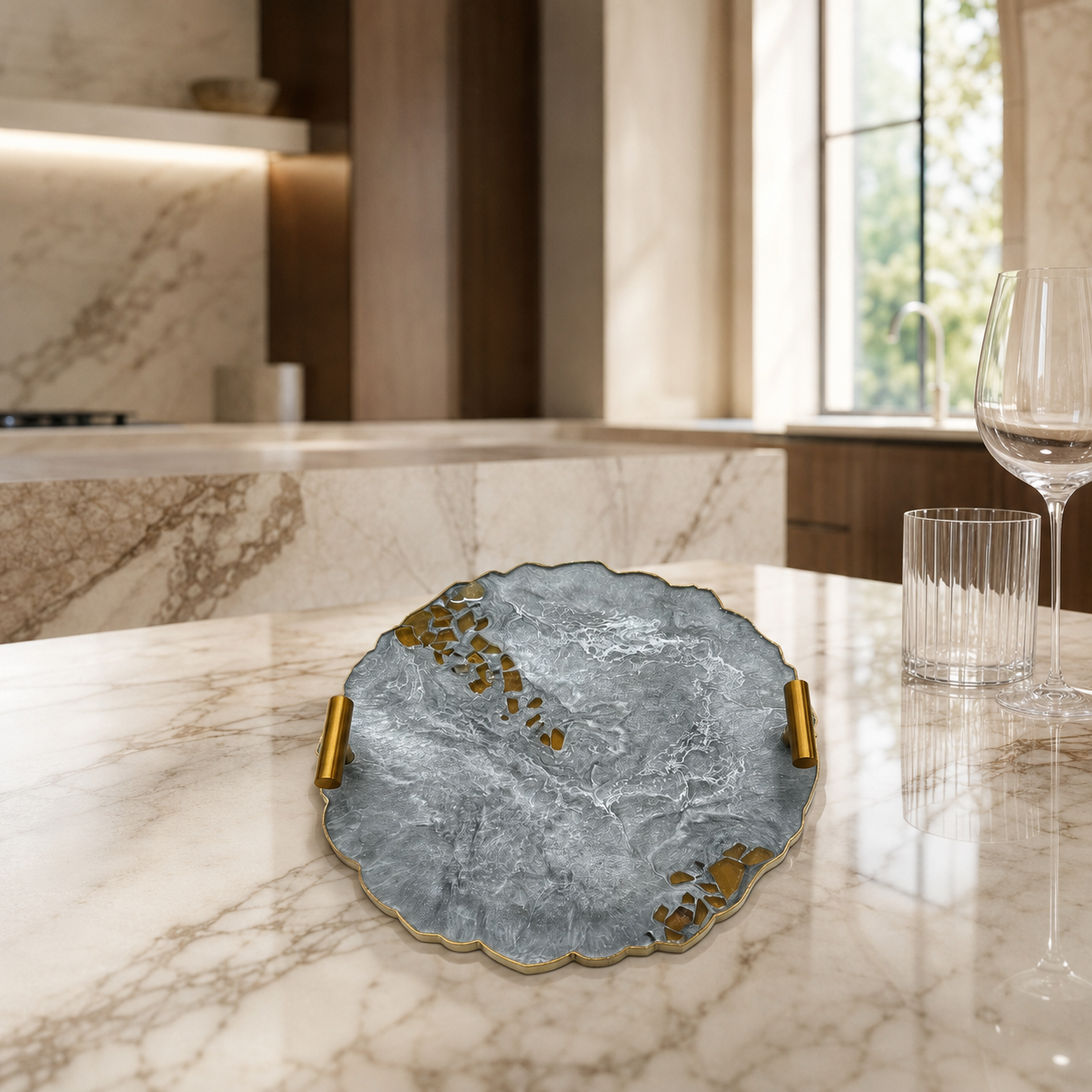 Silver and Grey tray handmade epoxy resin geode design