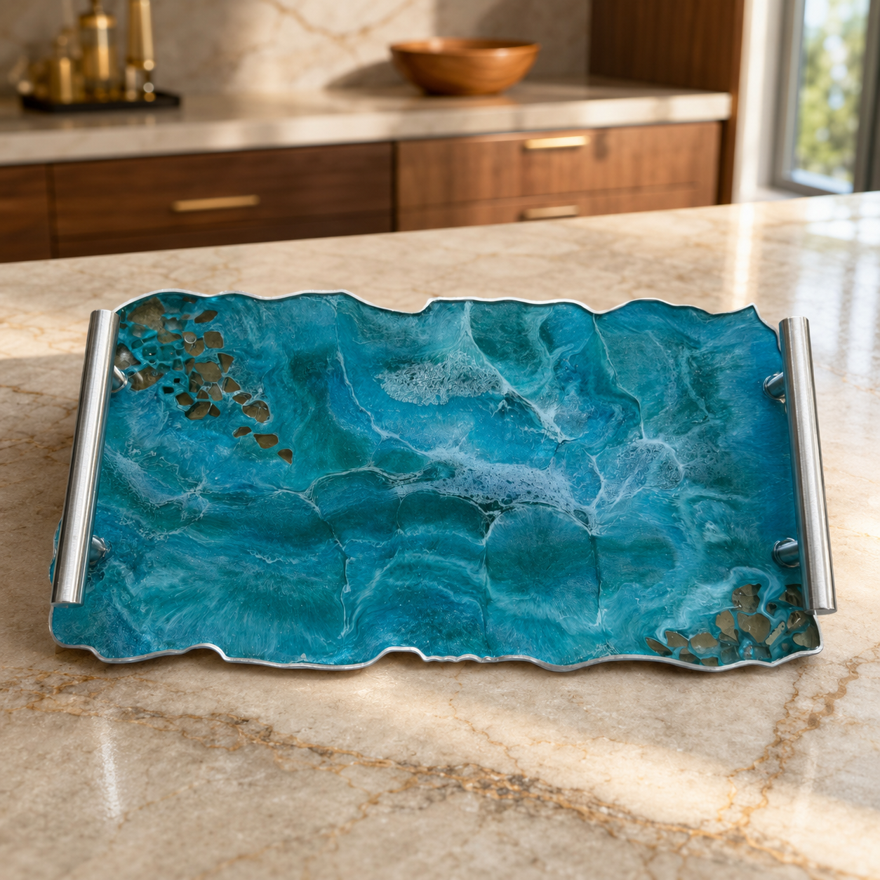 Ocean colors tray handmade epoxy resin geode design