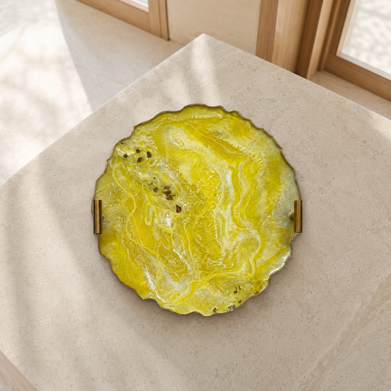 Yellow tray handmade epoxy resin geode design