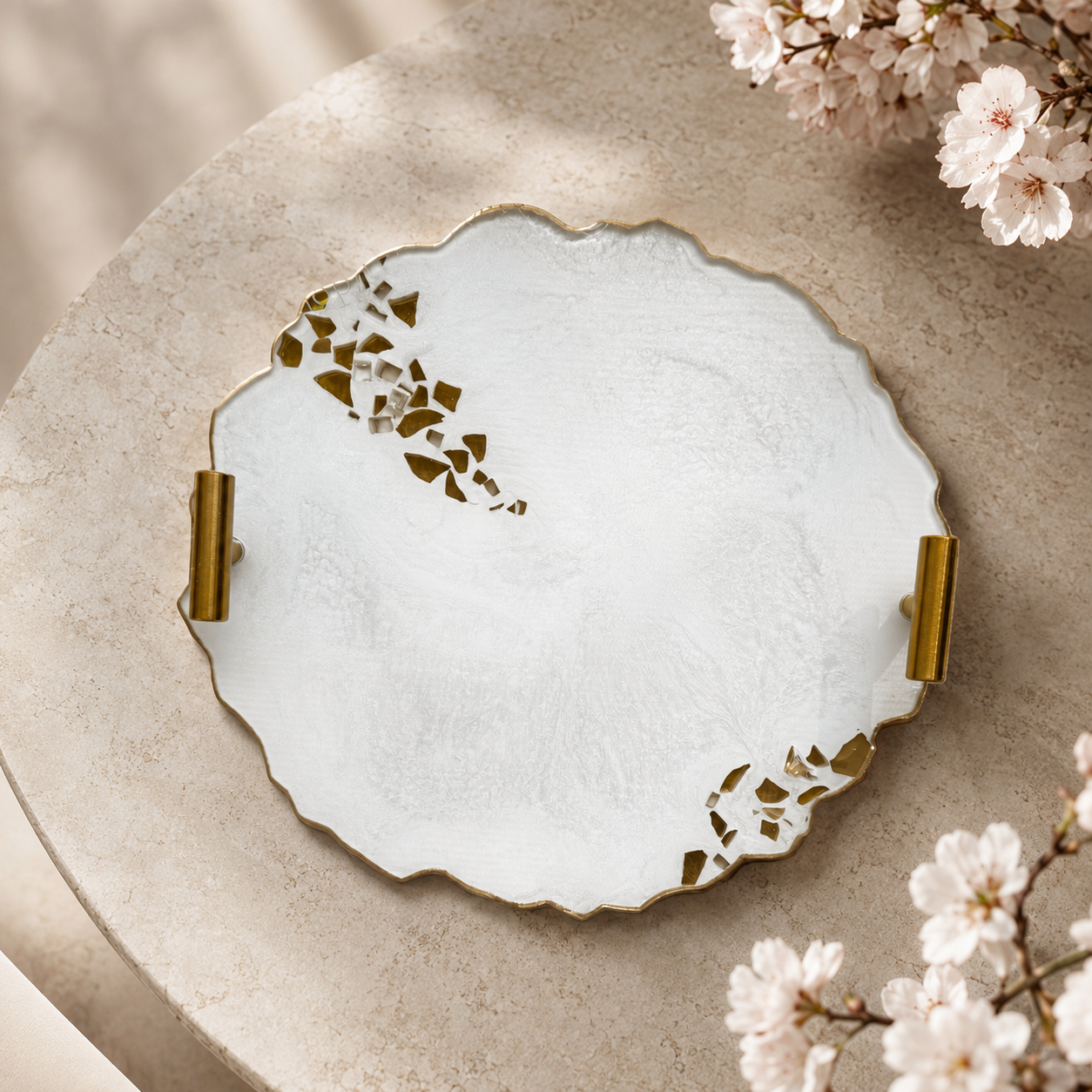 White tray handmade epoxy resin geode design