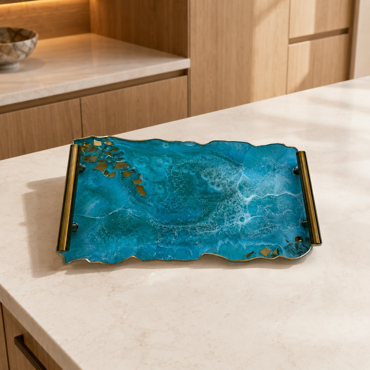 Ocean colors tray handmade epoxy resin geode design