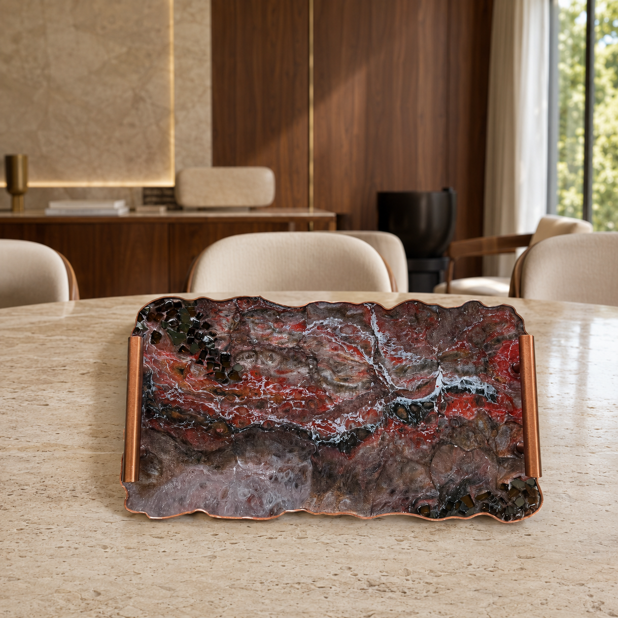 Black, Bronze and Copper tray handmade epoxy resin geode design