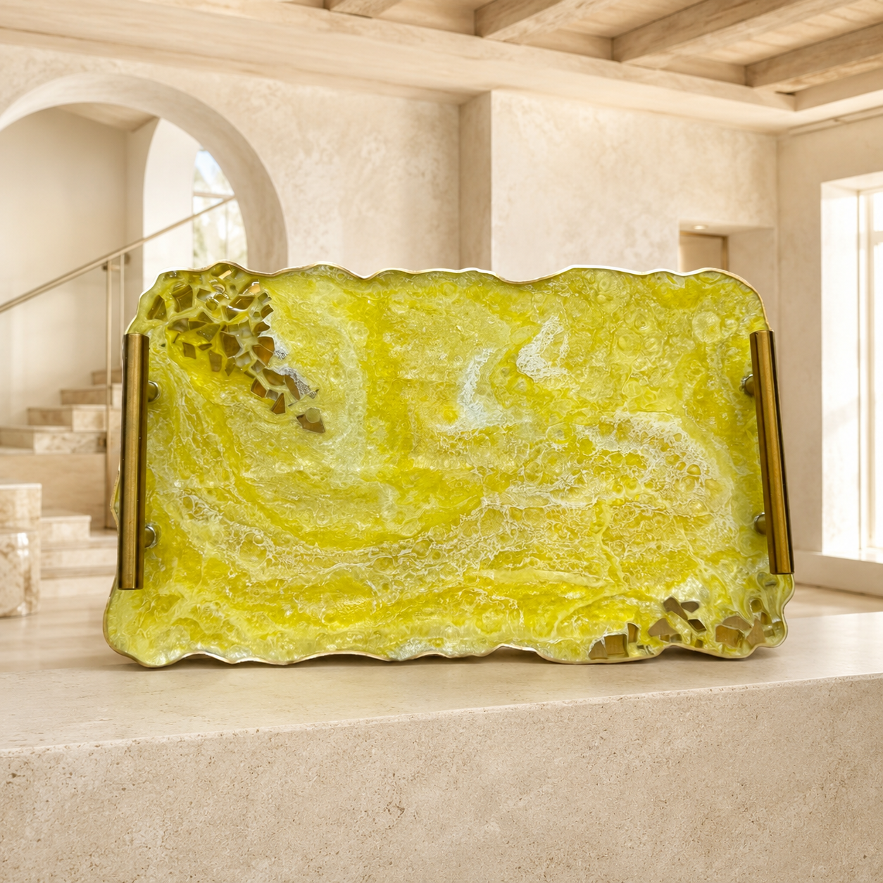 Yellow tray handmade epoxy resin geode design