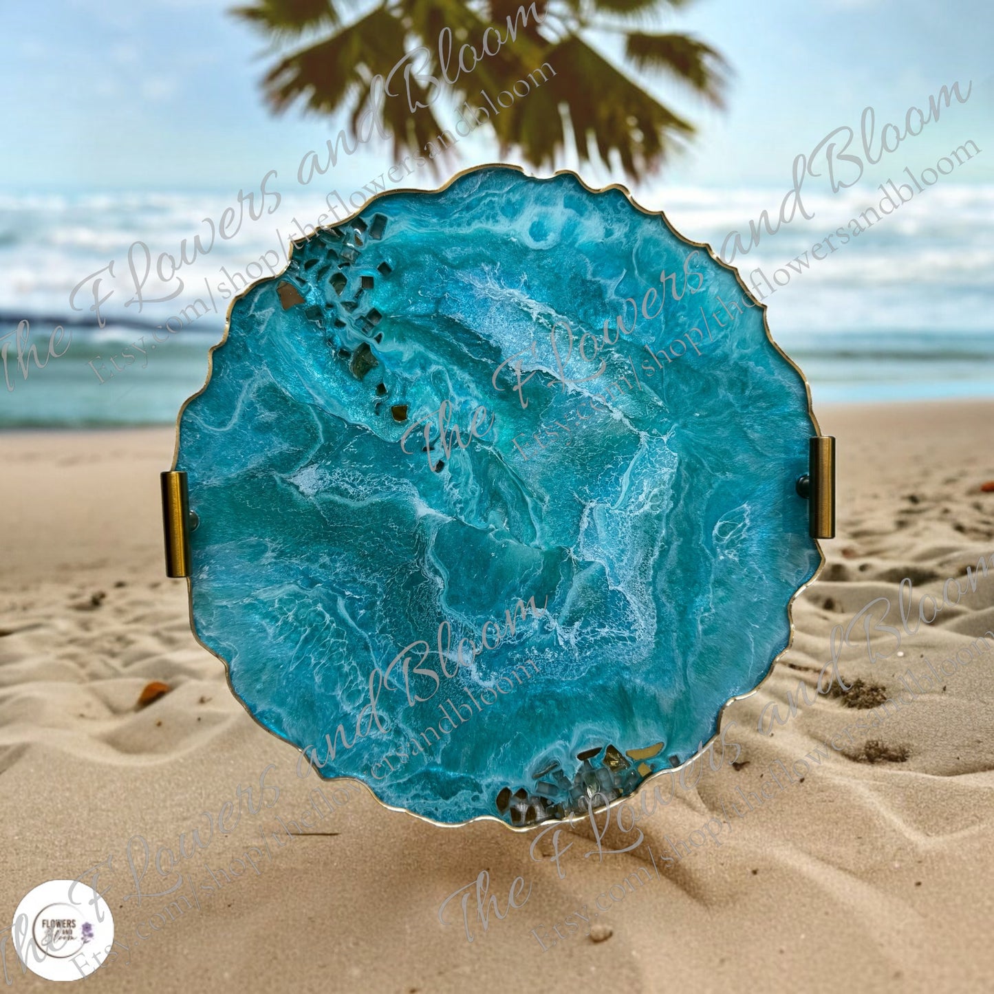Ocean colors tray handmade epoxy resin geode design