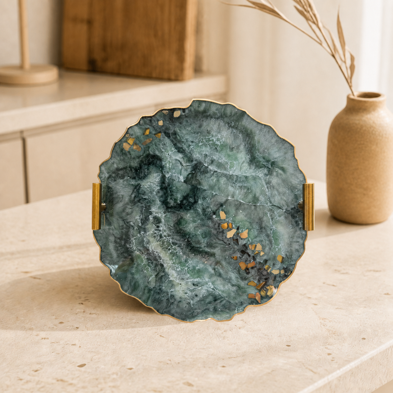 Green tray handmade epoxy resin geode design