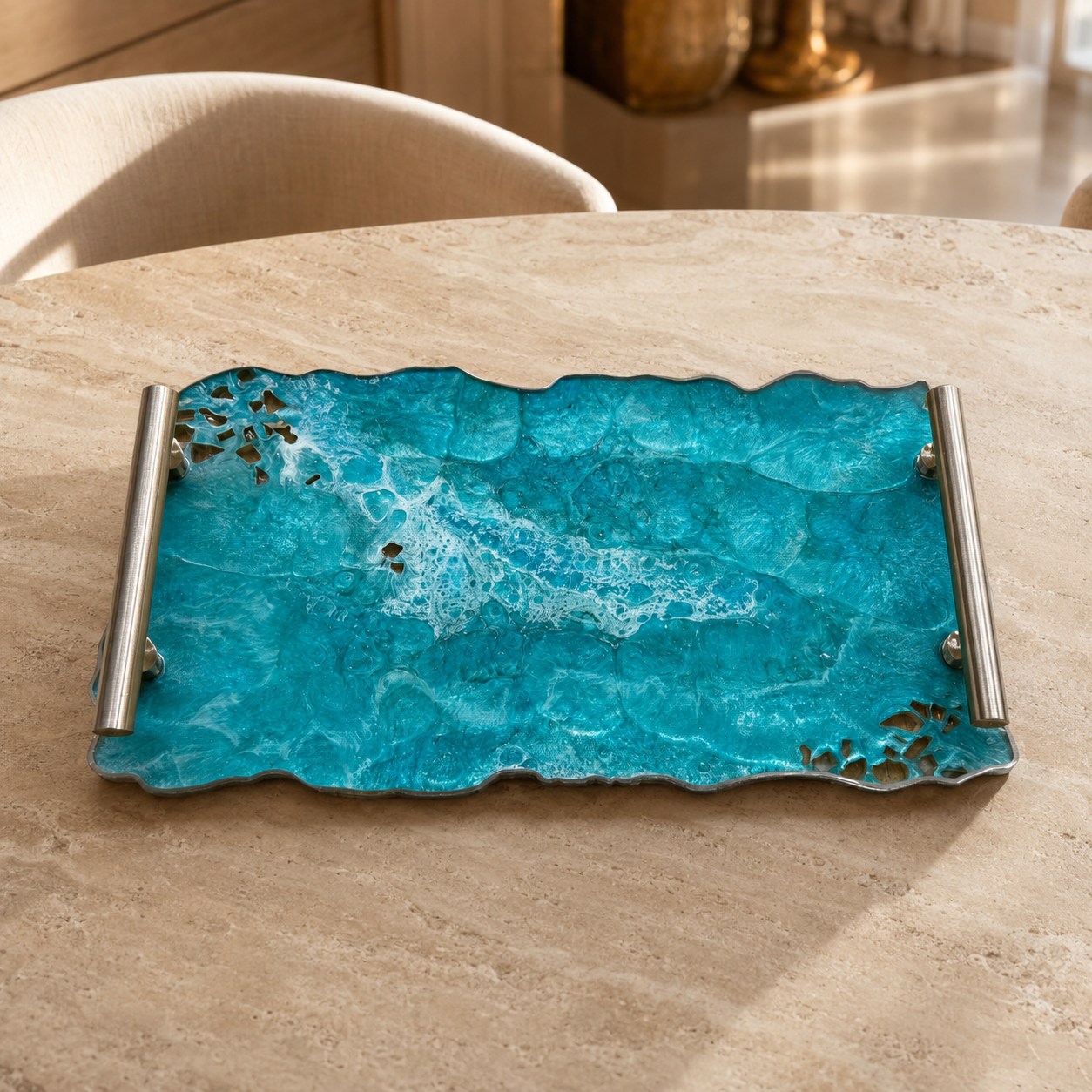 Ocean colors tray handmade epoxy resin geode design