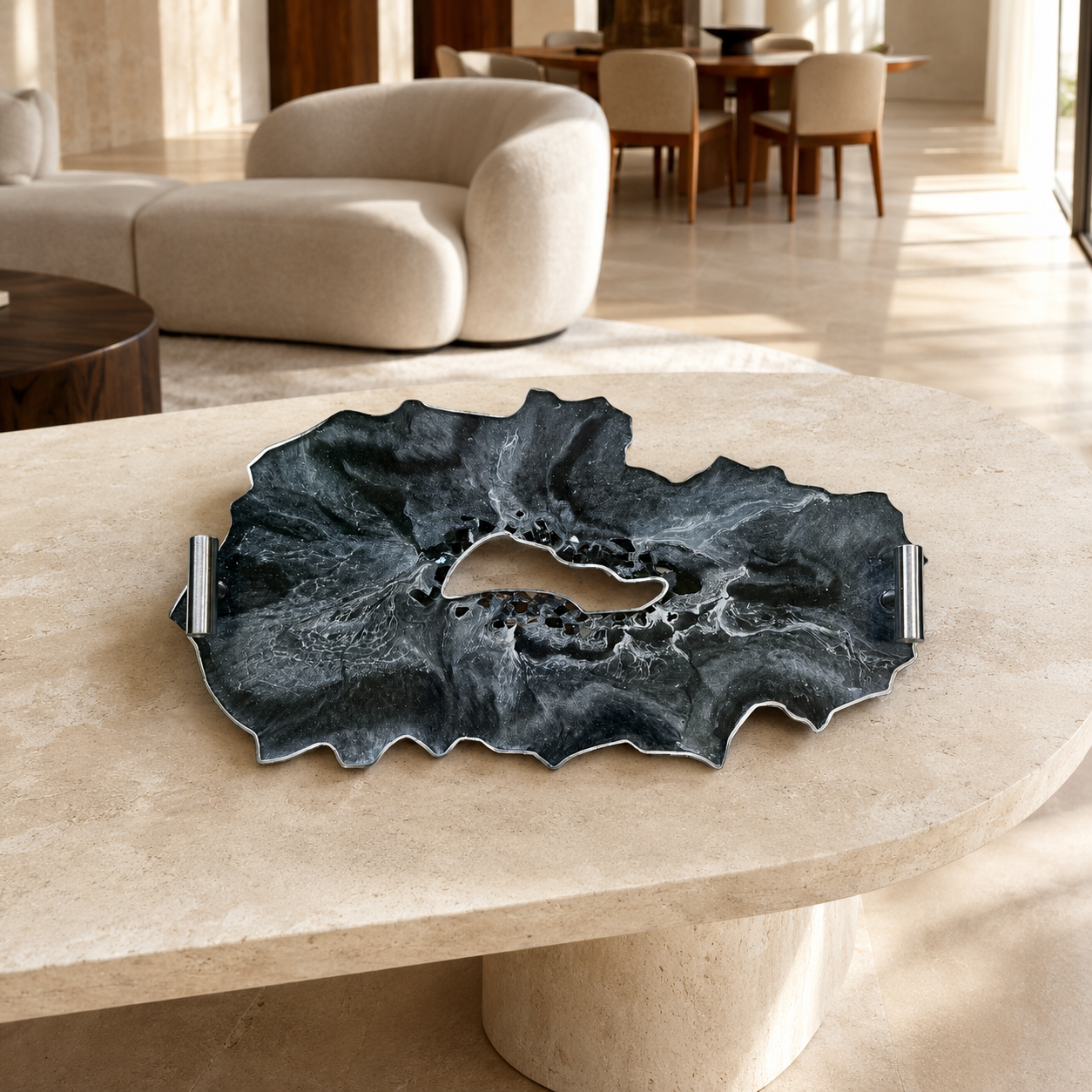 Black tray handmade epoxy resin geode design
