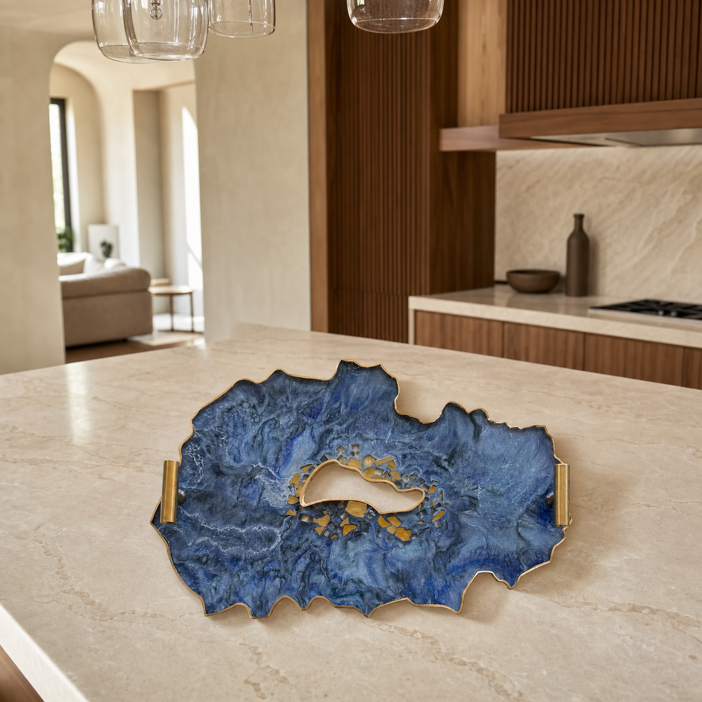 Blue tray handmade epoxy resin geode design