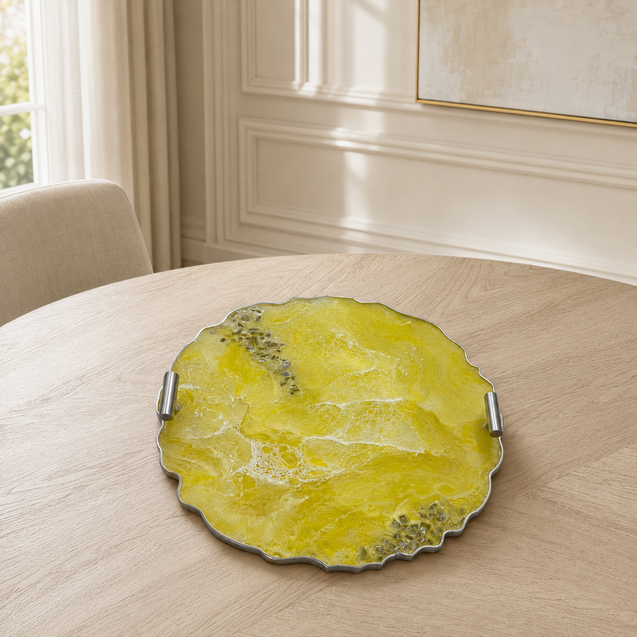 Yellow tray handmade epoxy resin geode design