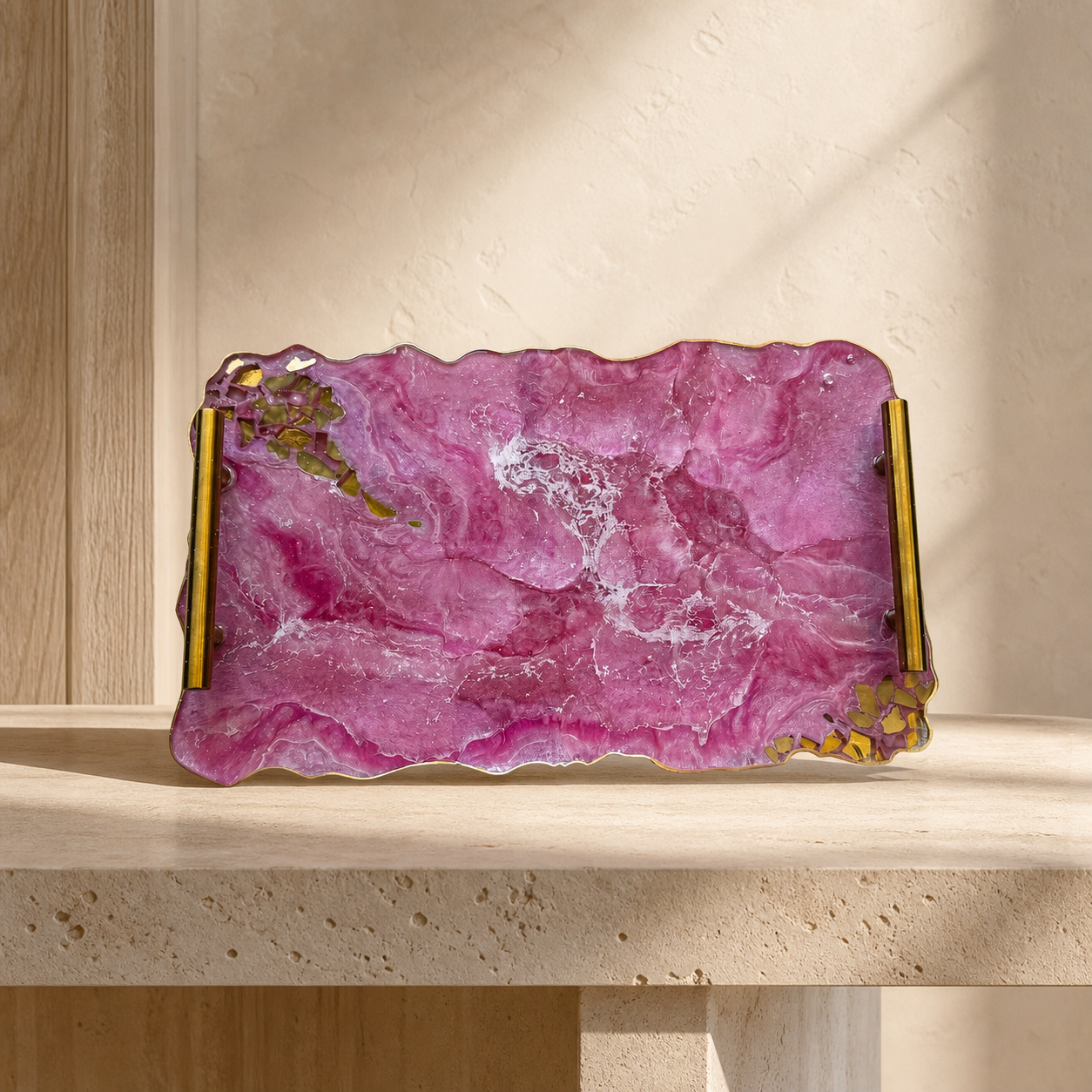 Pink tray handmade epoxy resin geode design