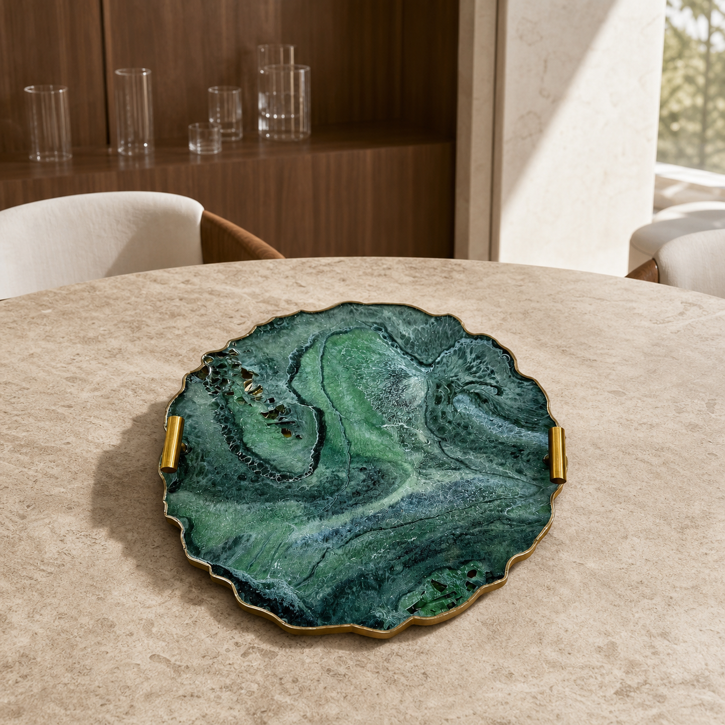 Green tray handmade epoxy resin geode design