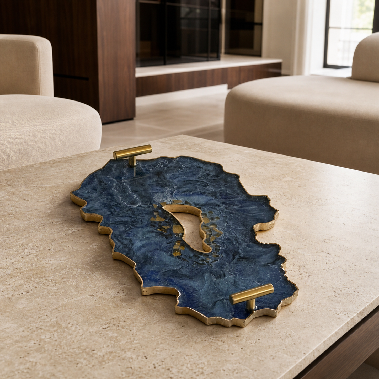 Blue tray handmade epoxy resin geode design