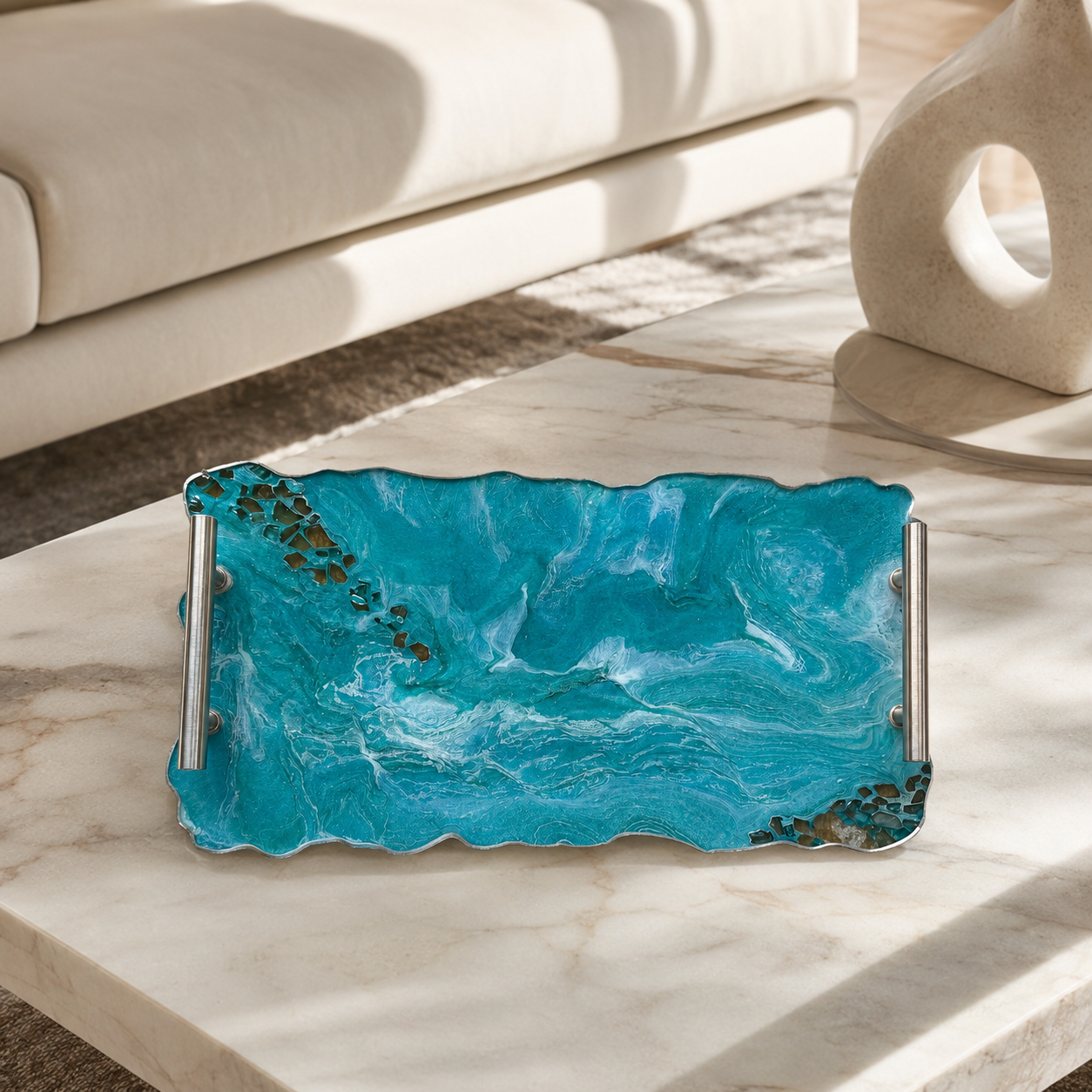 Ocean colors tray handmade epoxy resin geode design
