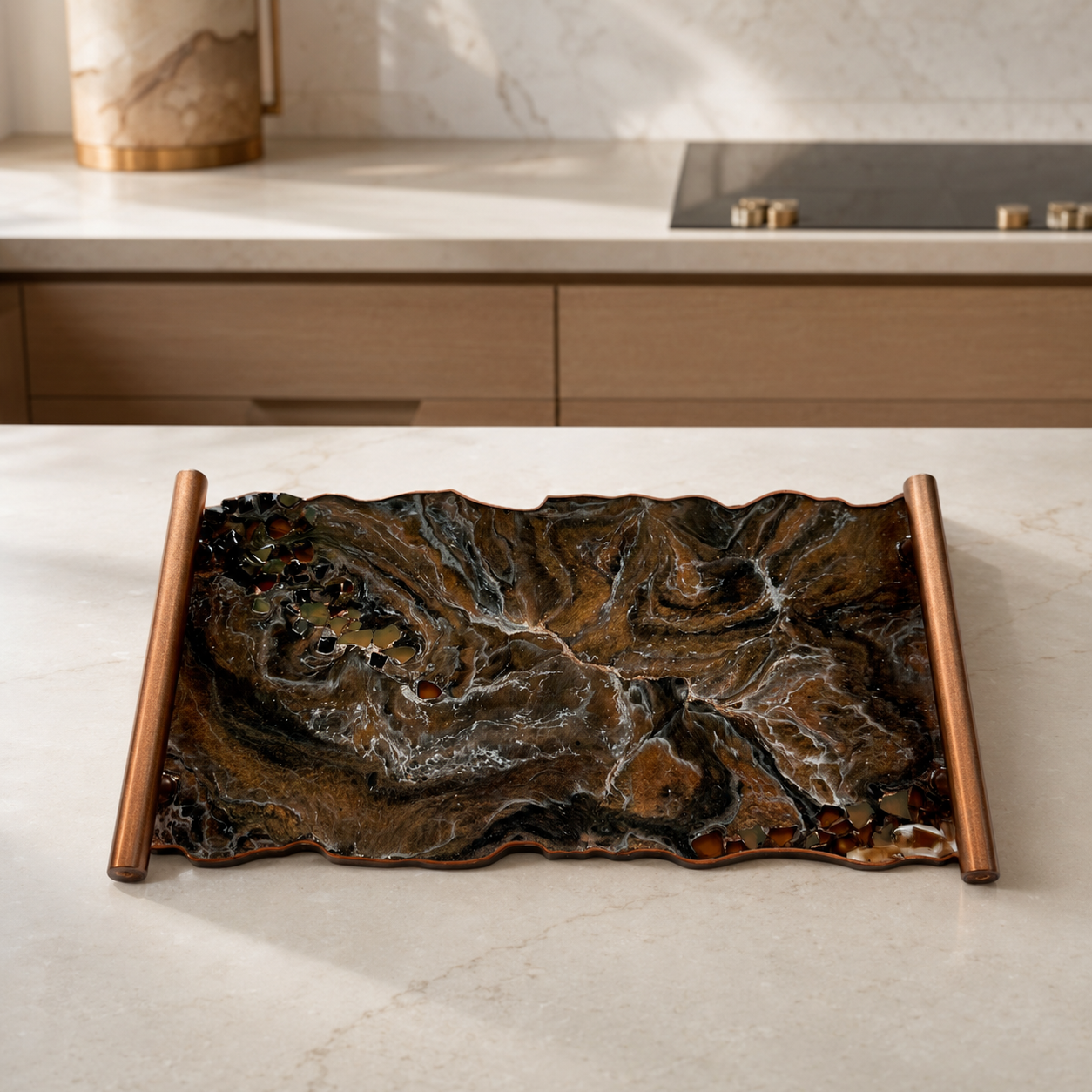 Black, Bronze and Copper tray handmade epoxy resin geode design