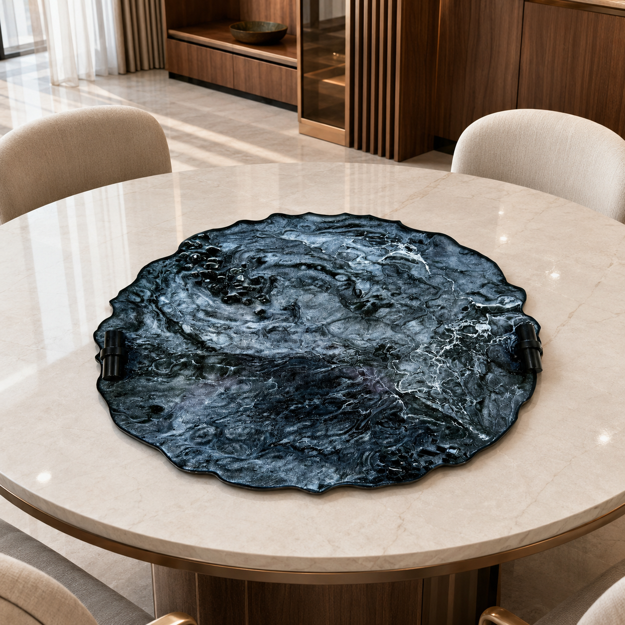 Black tray handmade epoxy resin geode design