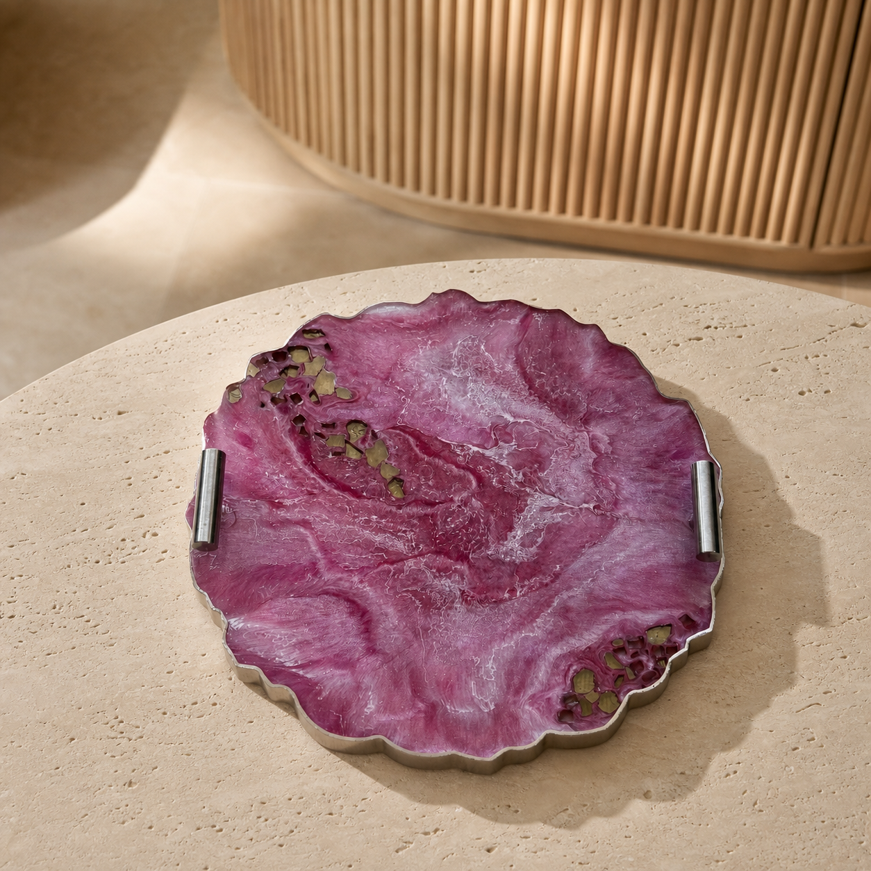Pink tray handmade epoxy resin geode design