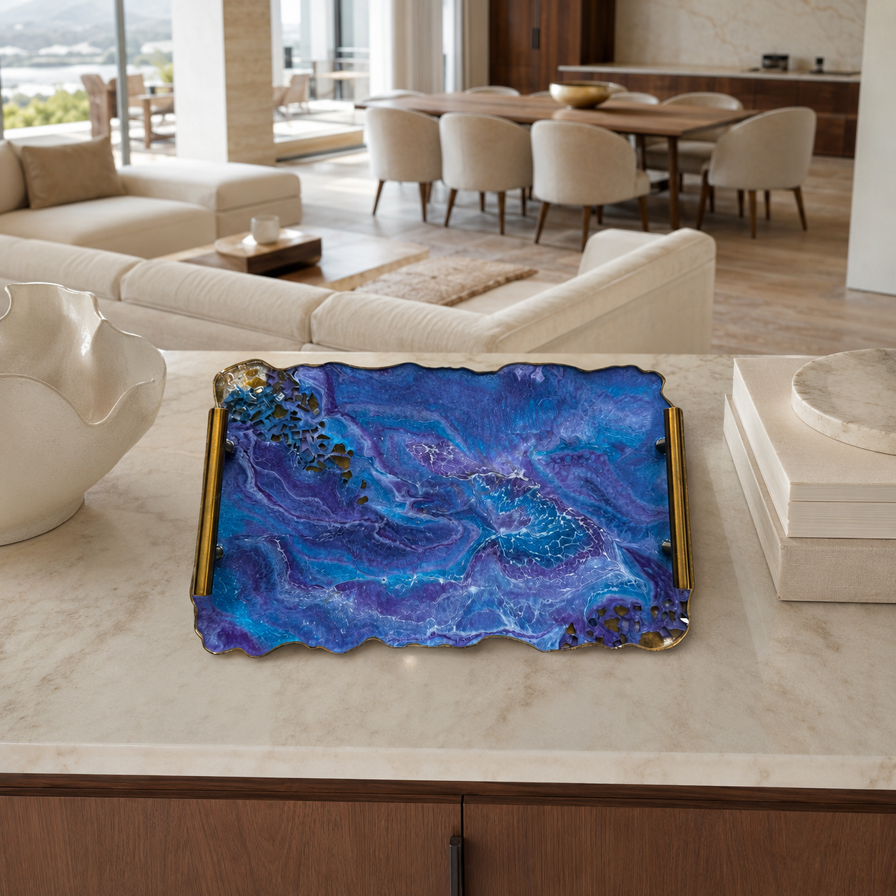 Purple and Blue tray handmade epoxy resin geode design