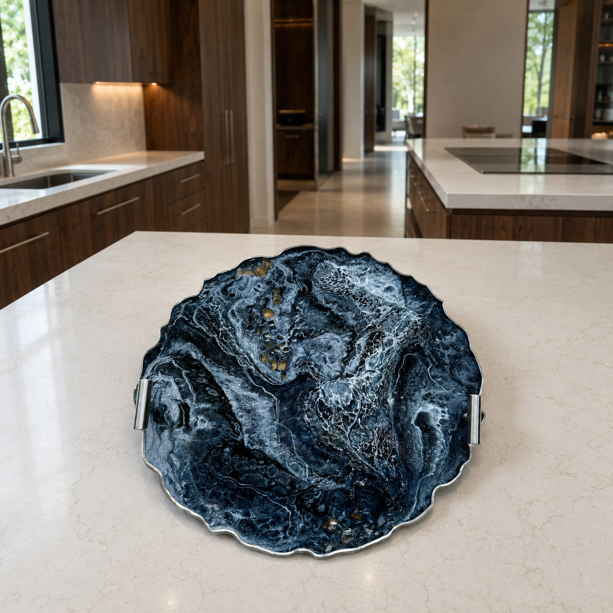 Black tray handmade epoxy resin geode design