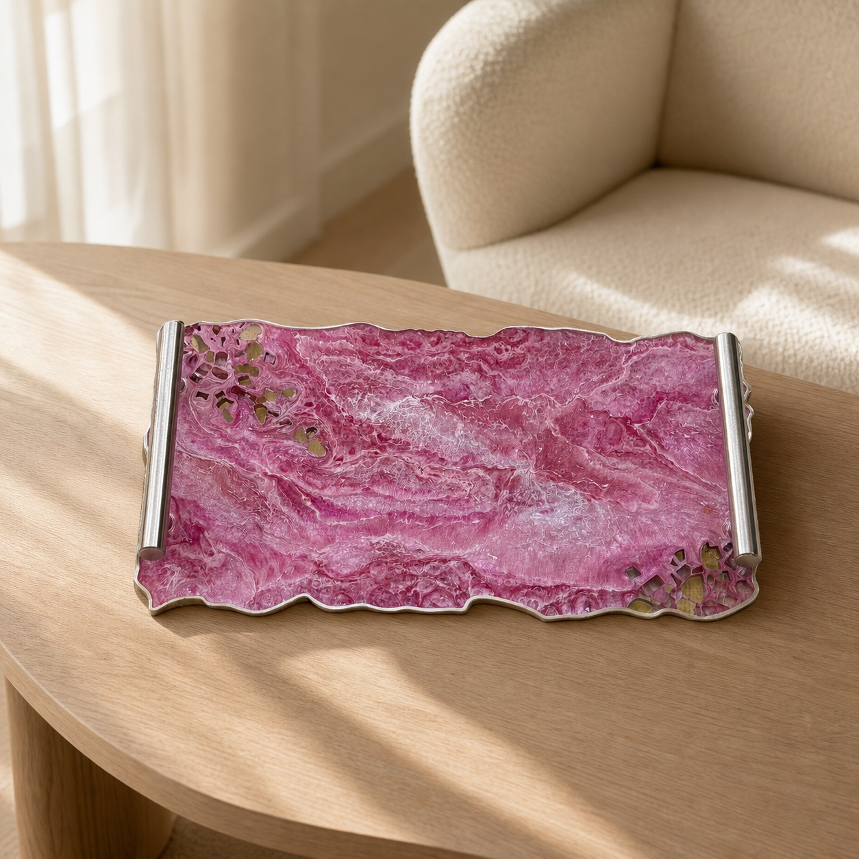 Pink tray handmade epoxy resin geode design