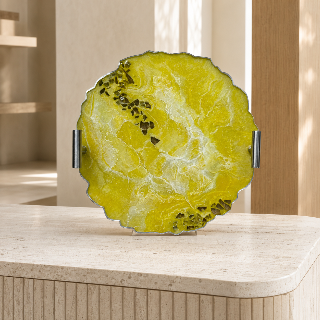 Yellow tray handmade epoxy resin geode design