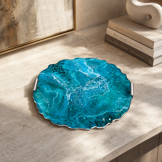 Ocean colors tray handmade epoxy resin geode design