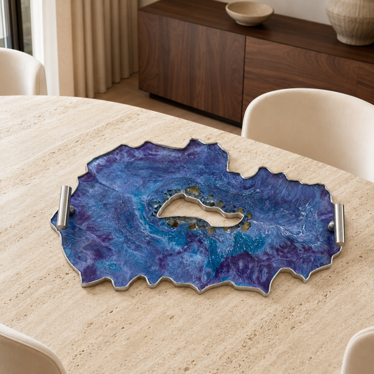 Purple and Blue tray handmade epoxy resin geode design