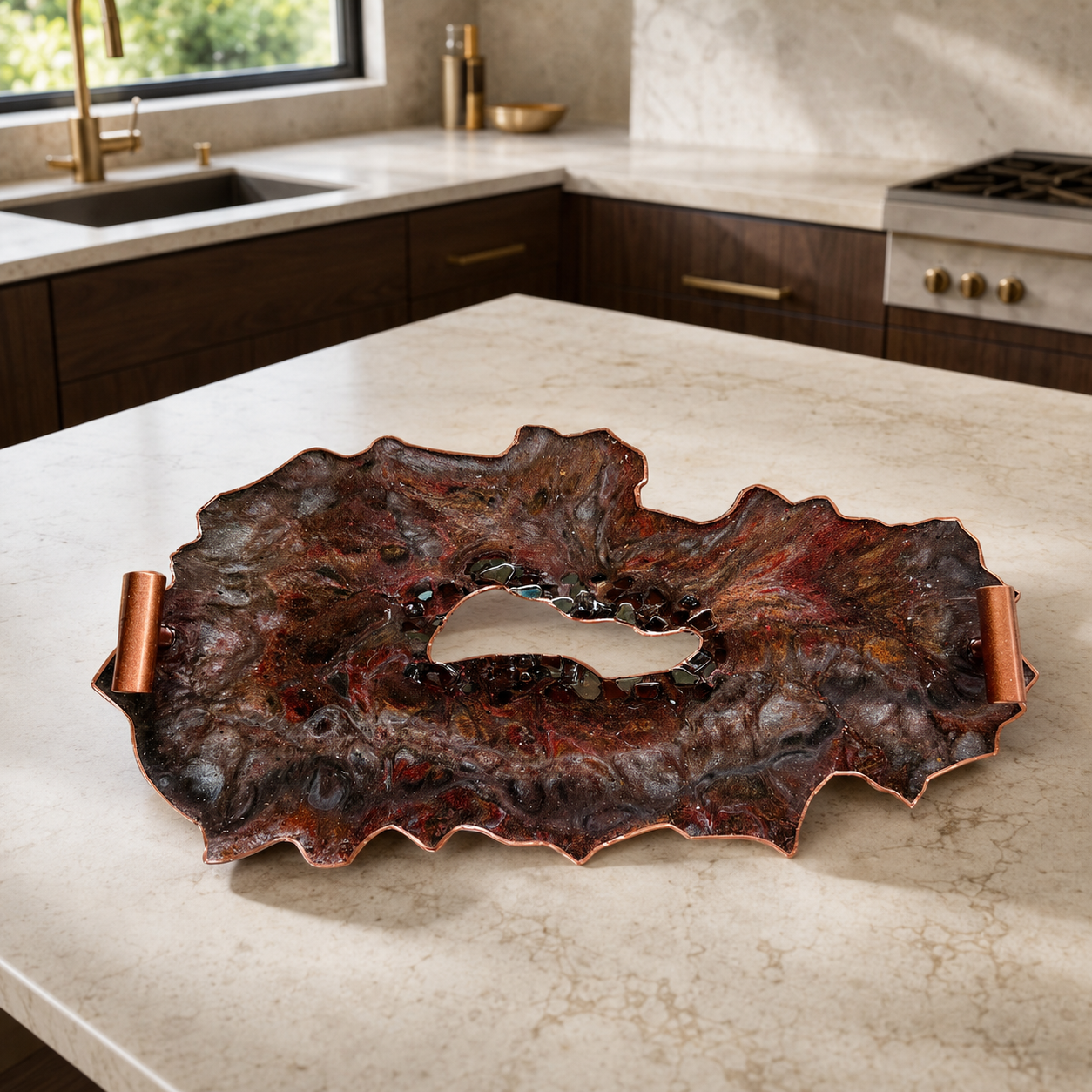 Black, Bronze and Copper tray handmade epoxy resin geode design