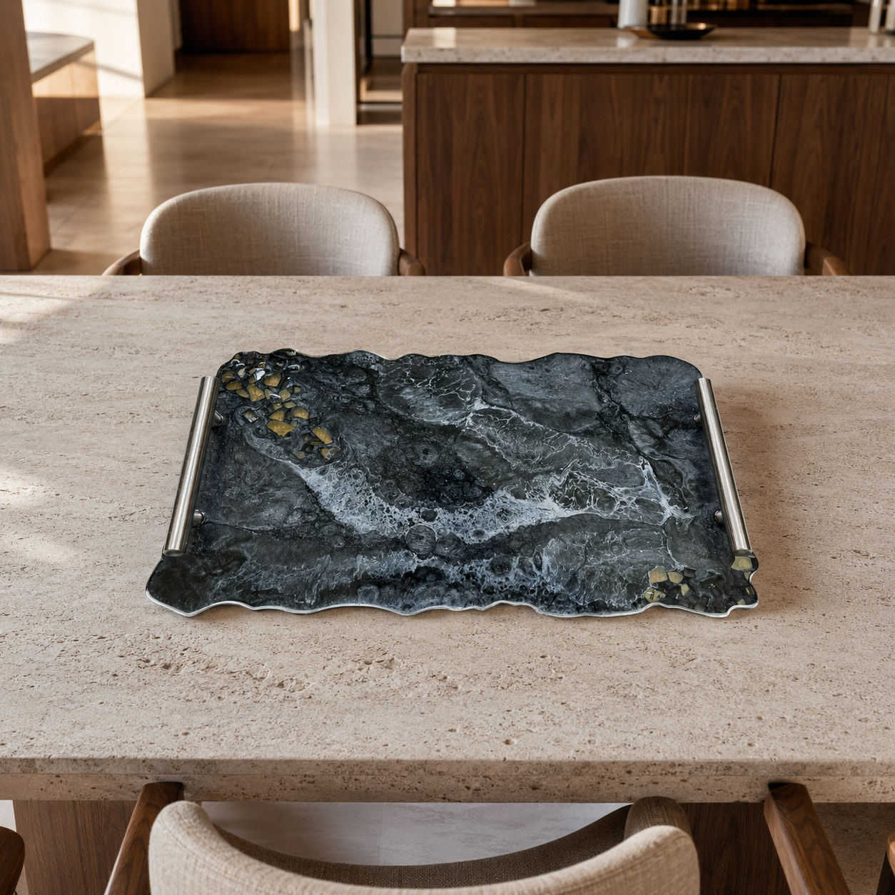 Black tray handmade epoxy resin geode design