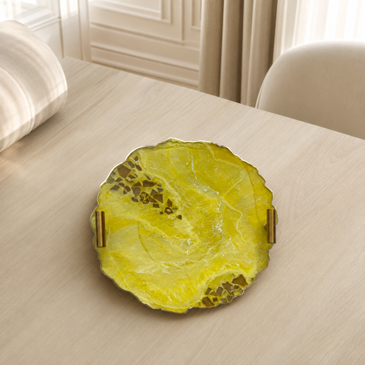 Yellow tray handmade epoxy resin geode design