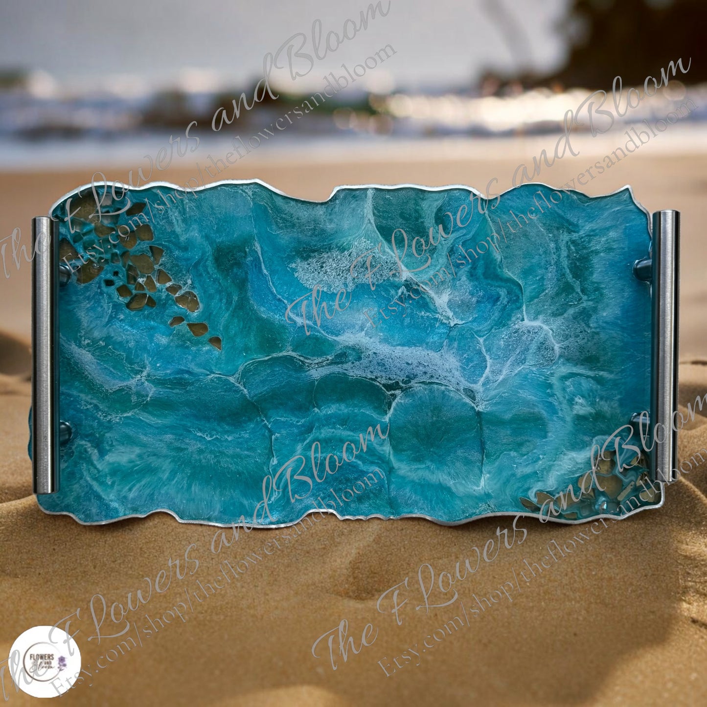 Ocean colors tray handmade epoxy resin geode design