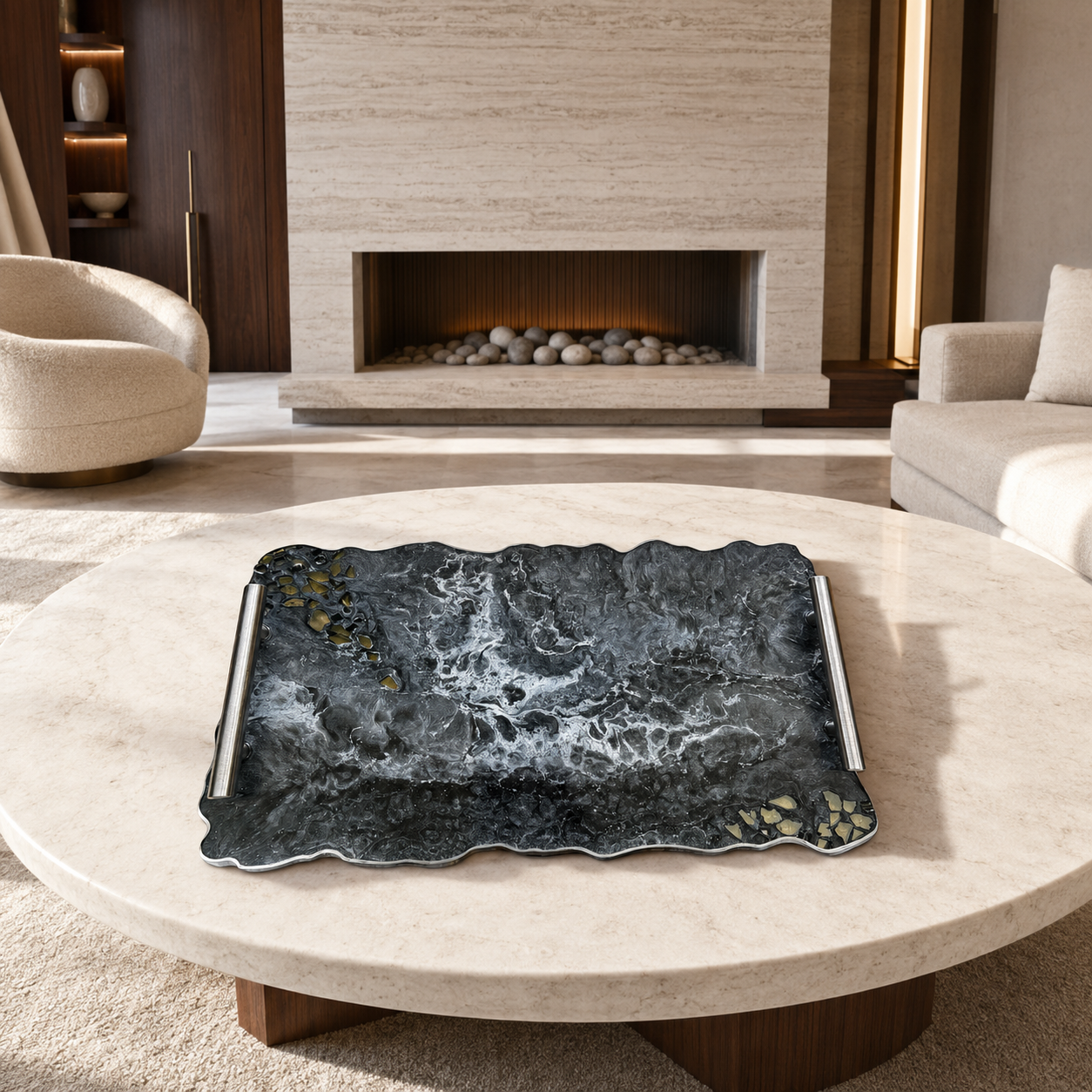 Black tray handmade epoxy resin geode design