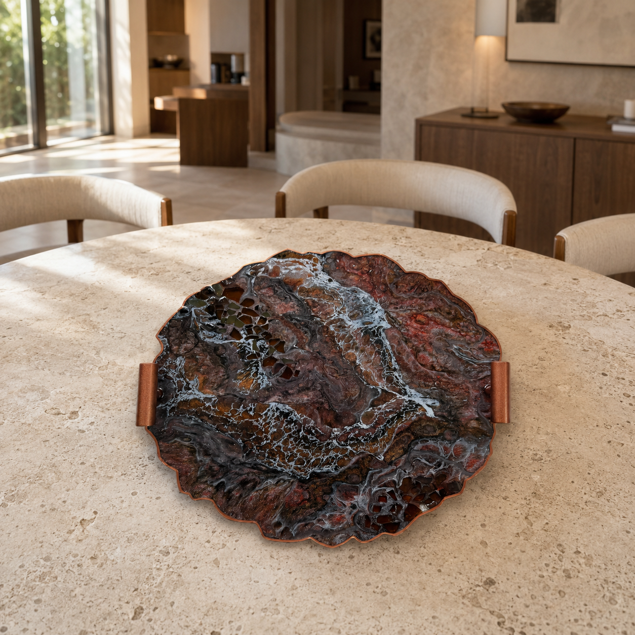 Black, Bronze and Copper tray handmade epoxy resin geode design