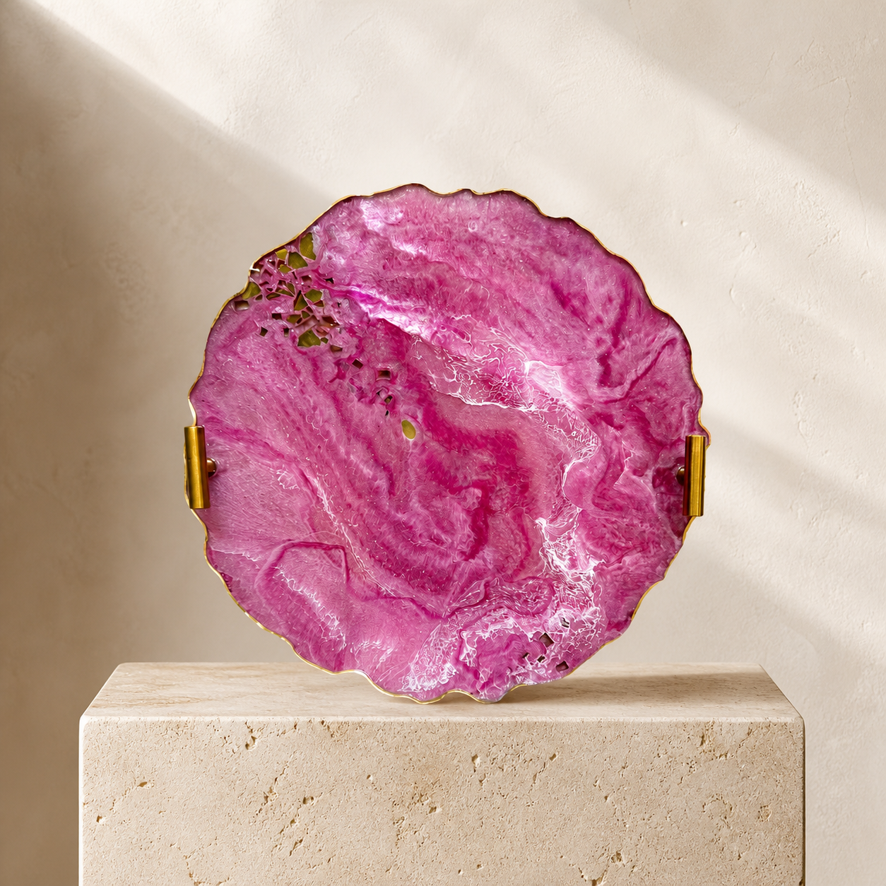 Pink tray handmade epoxy resin geode design