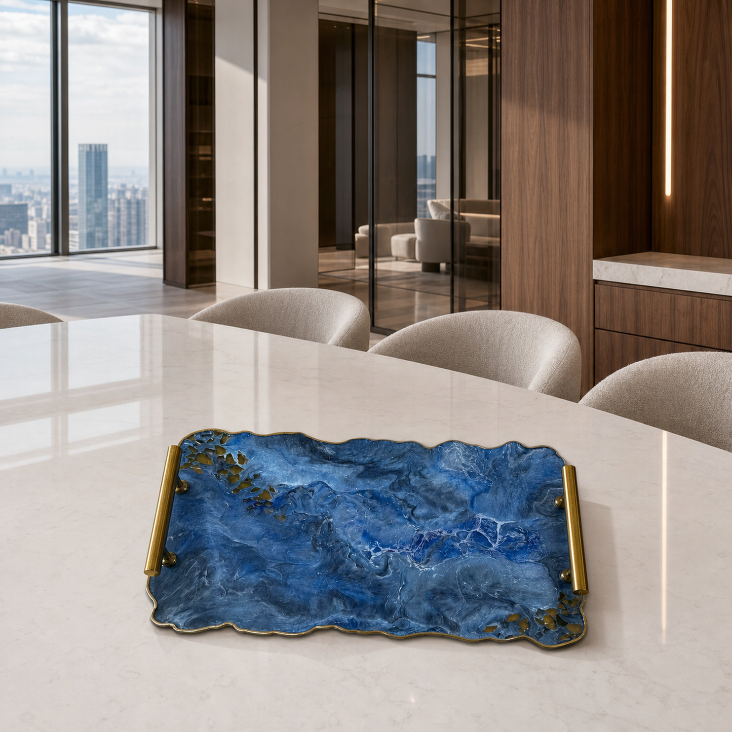 Blue tray handmade epoxy resin geode design