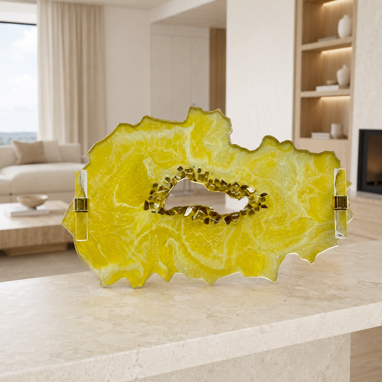 Yellow tray handmade epoxy resin geode design