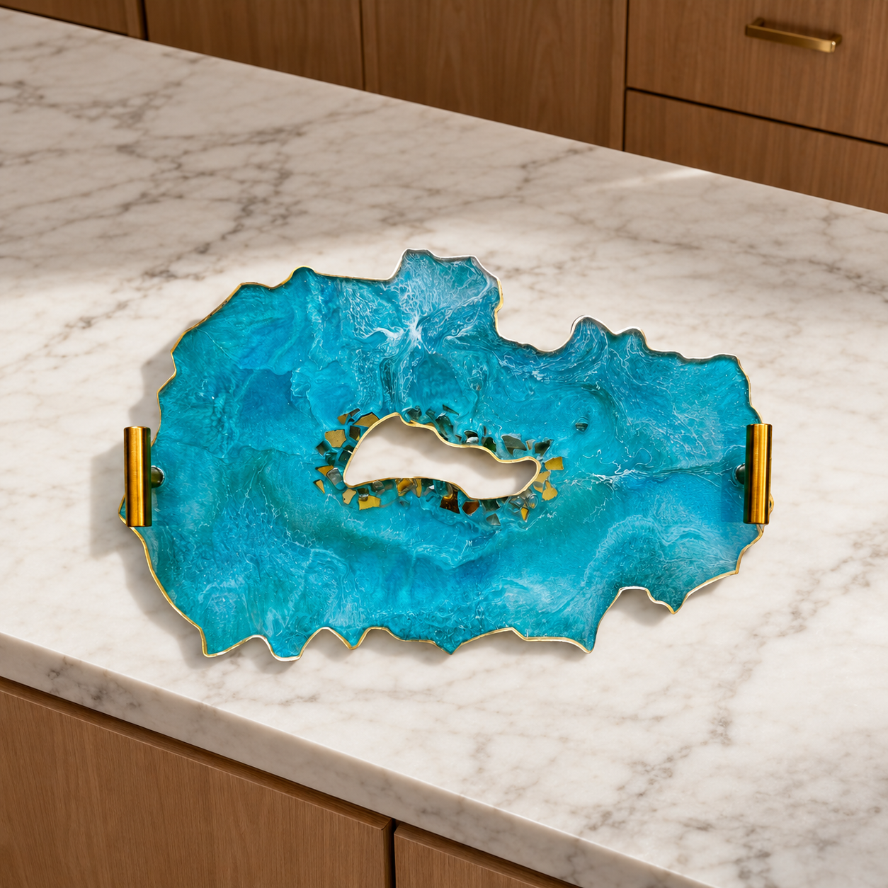 Ocean colors tray handmade epoxy resin geode design