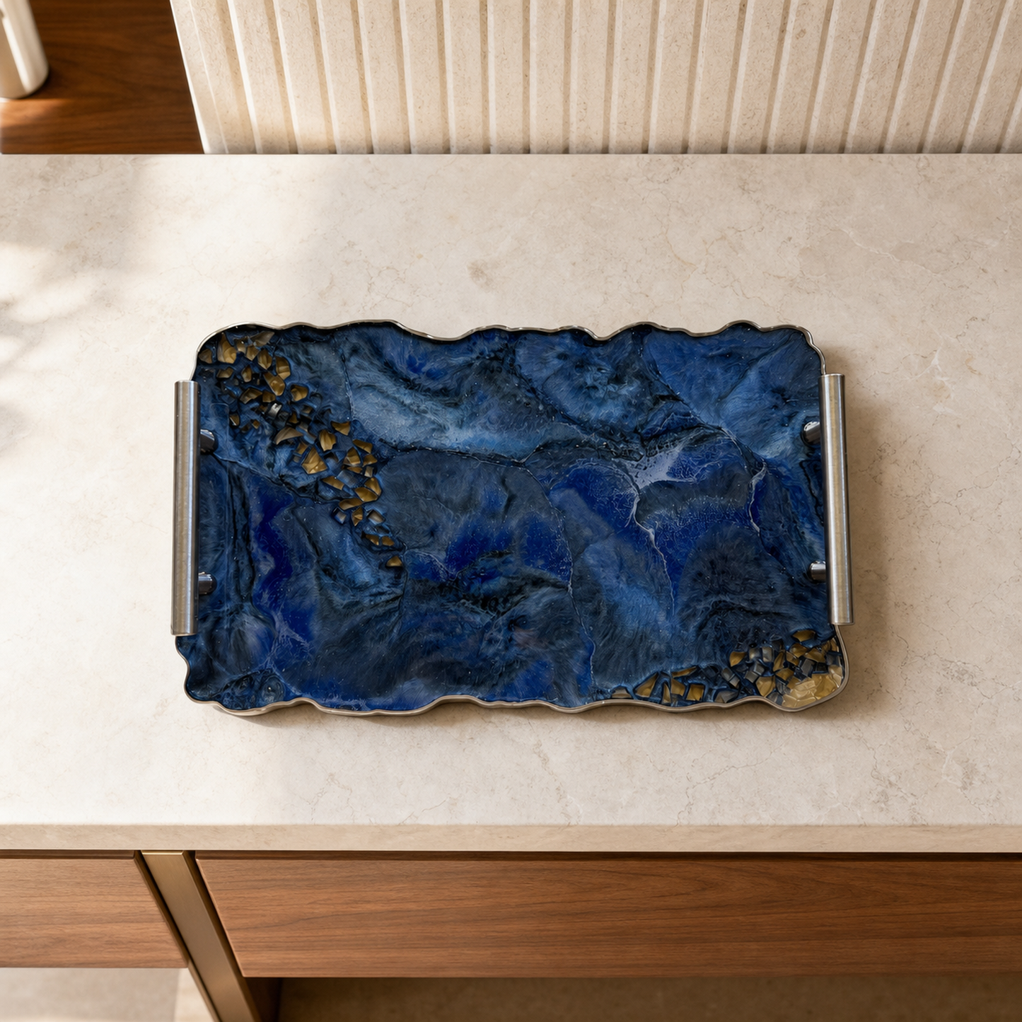 Blue tray handmade epoxy resin geode design