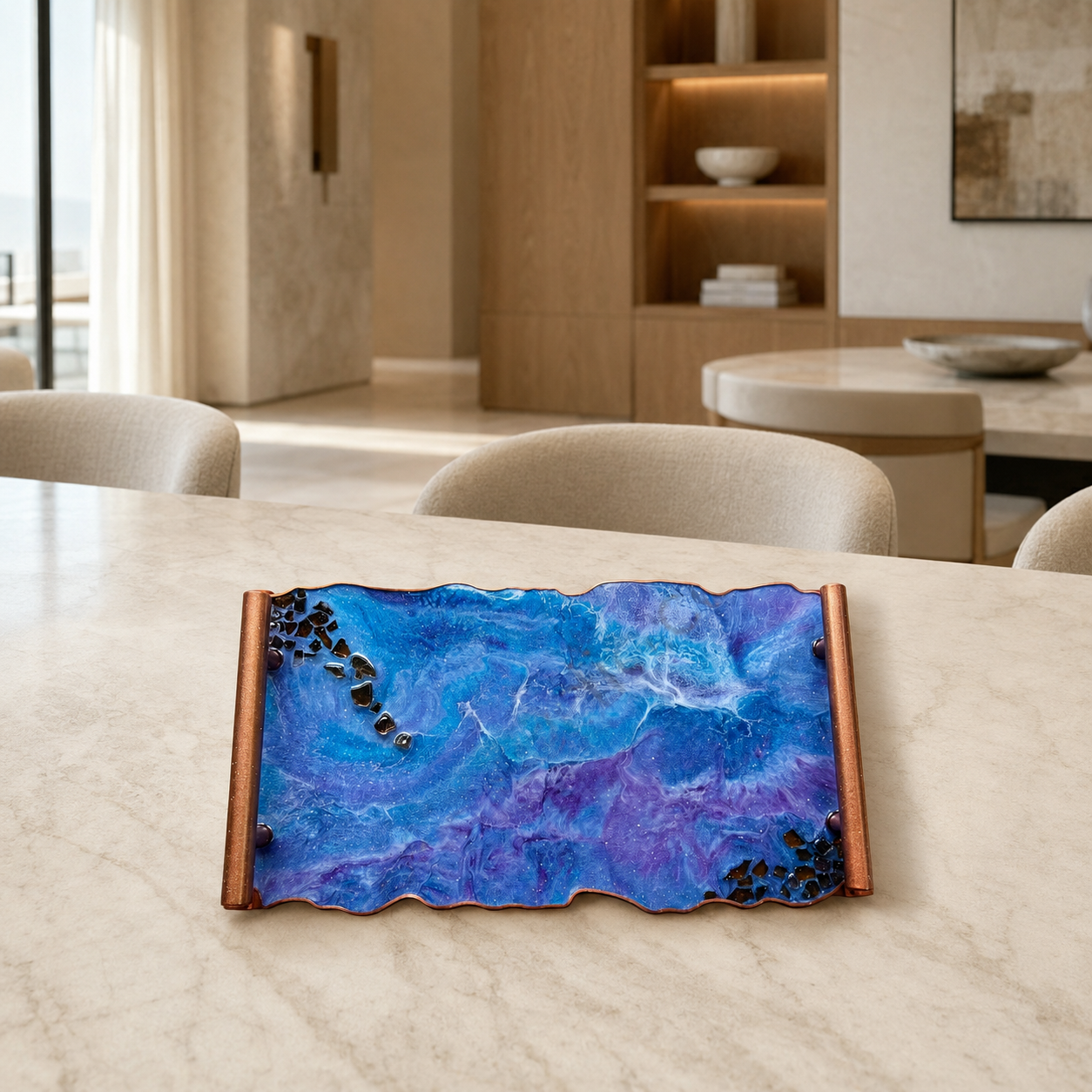 Purple and Blue tray handmade epoxy resin geode design