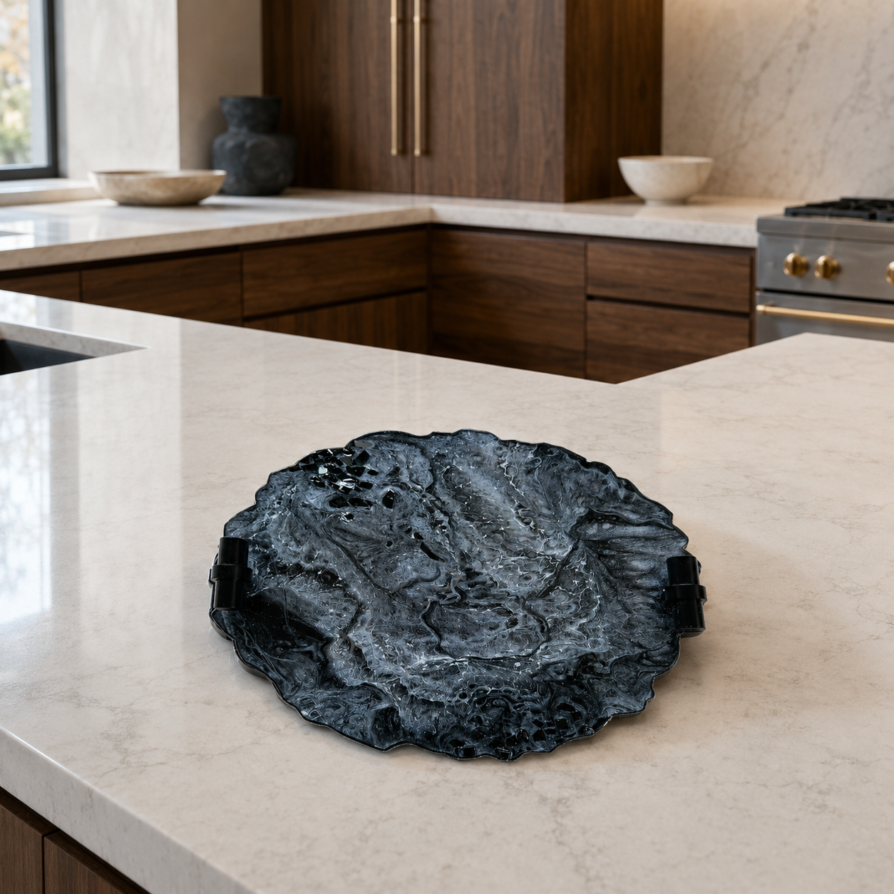 Black tray handmade epoxy resin geode design