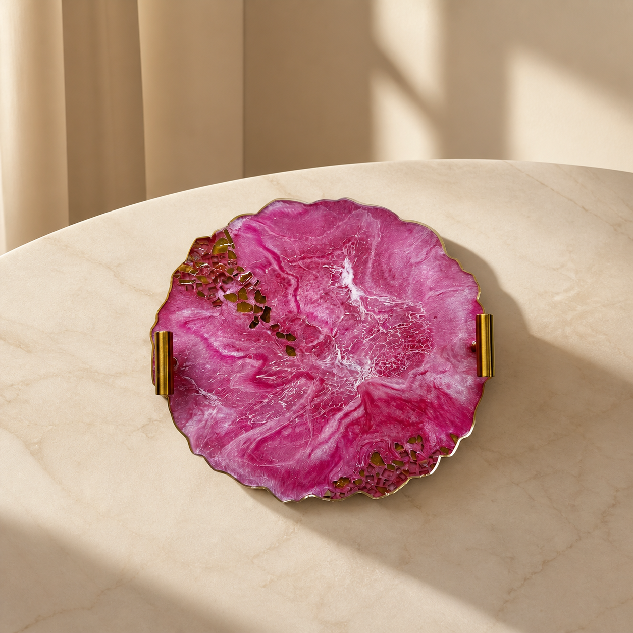 Pink tray handmade epoxy resin geode design